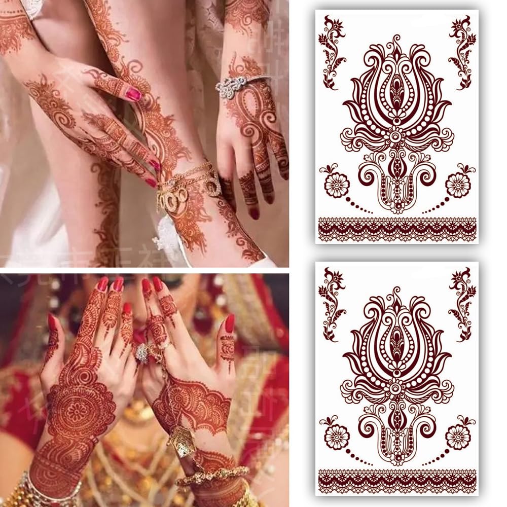 S.A.V.I 2 Sheets | Heena Temporary Tattoo Stickers | Natural Mehendi Color | Waterproof | 21x15cm | For Women Hands  Body