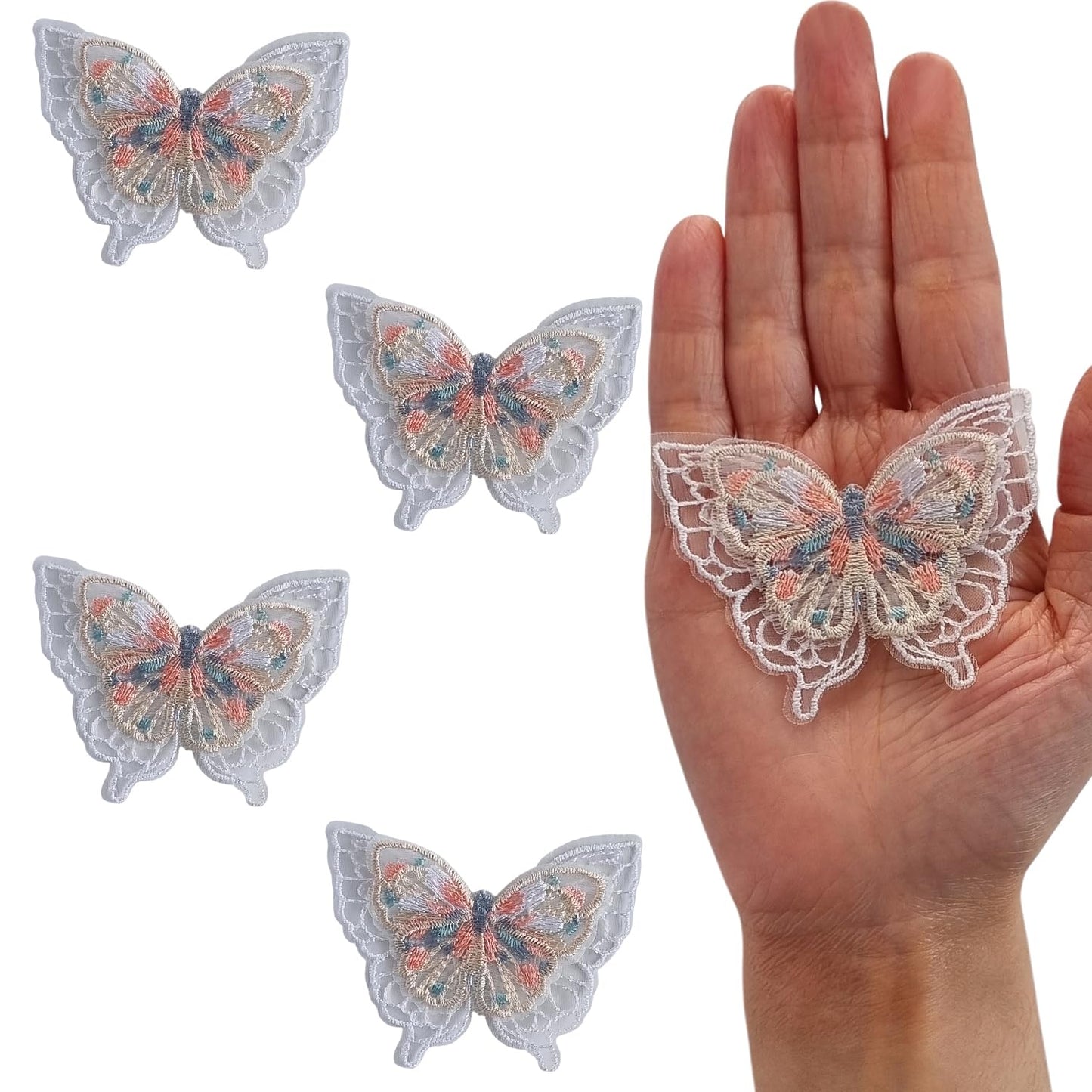 S.A.V.I 4PCs 3D Butterfly Lace Applique Patch – 2.5x1.9 inch Embroidered Mesh Fabric for DIY Sewing, Bridal Wear, Saree, Lehenga, Blouse, Gown  Craft Projects – Multicolor Elegant Design (Multicolor-1)
