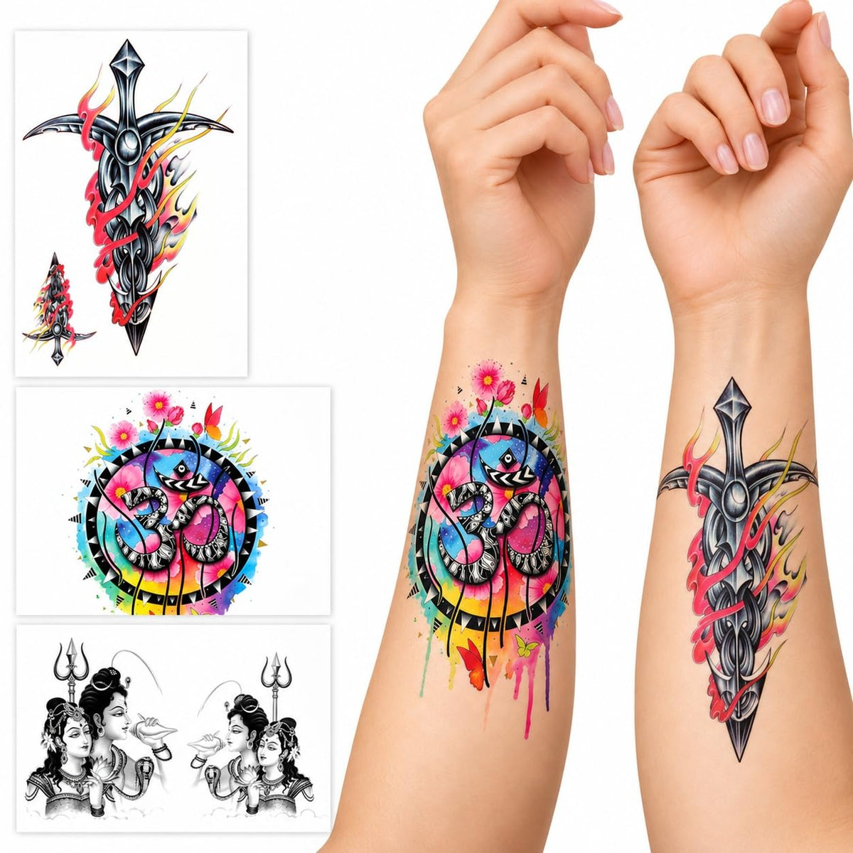 S.A.V.I Temporary Tattoo Stickers Om, Trishul & Shiva, 15x21 cm