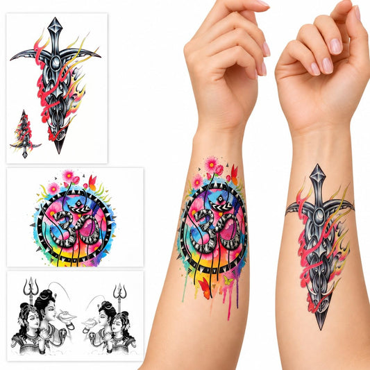 S.A.V.I Temporary Tattoo Stickers Om, Trishul & Shiva, 15x21 cm