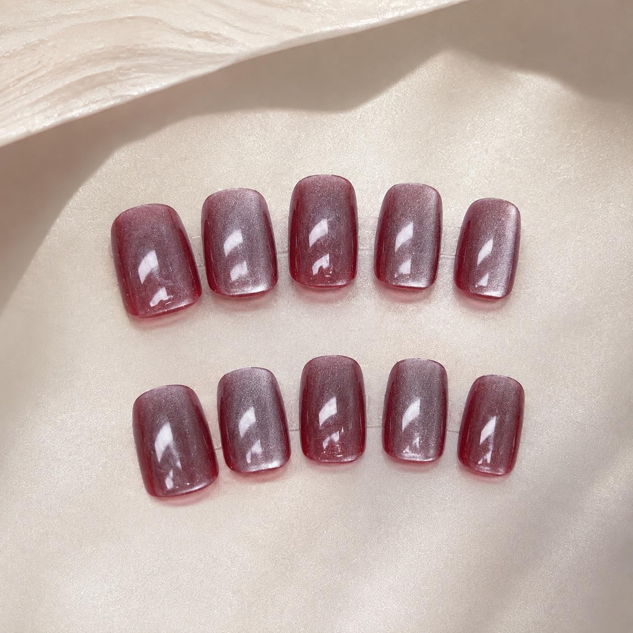 S.A.V.I Press on Nails Dark Wine Medium Square Cat Eye 24 Pcs