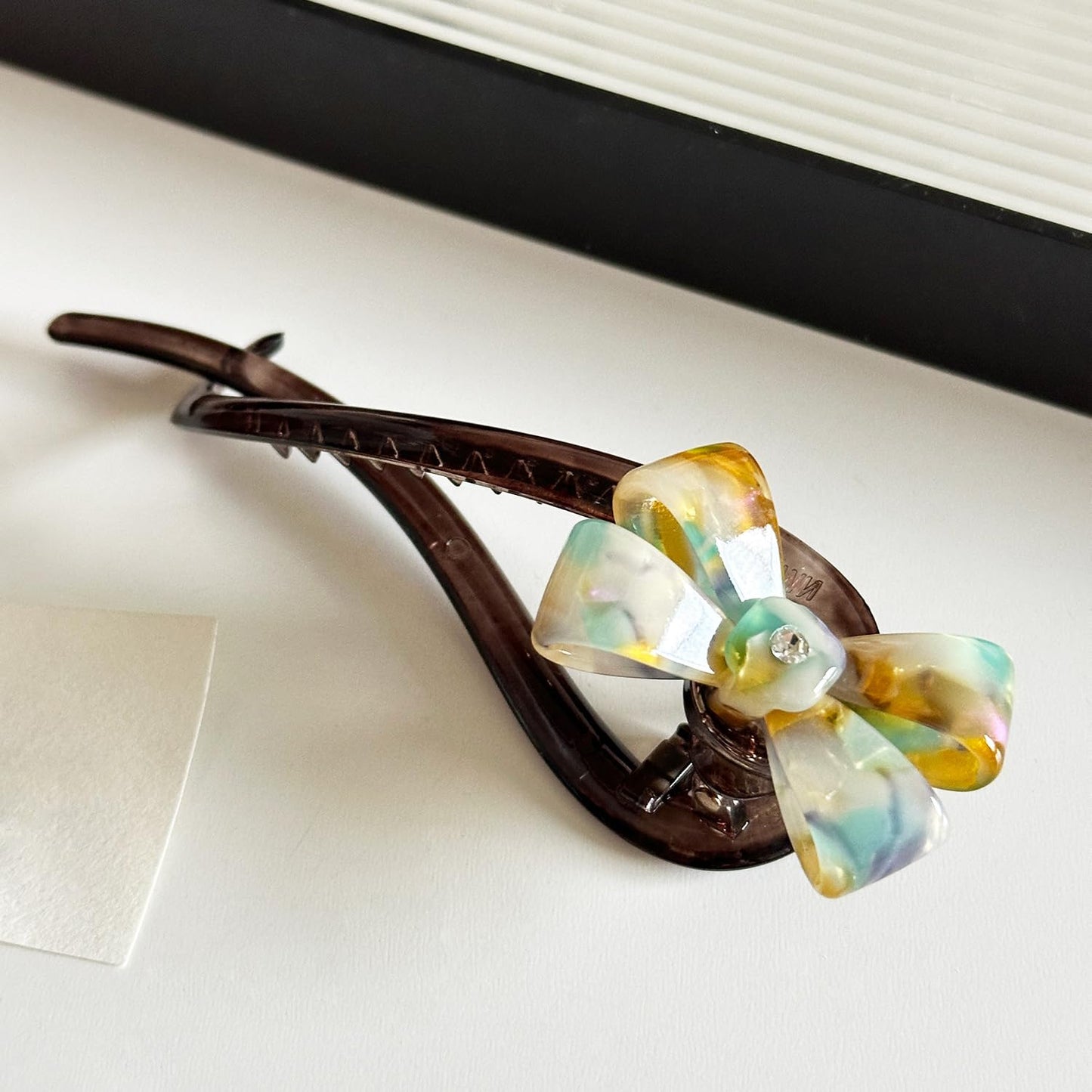 S.A.V.I Multicolor Acrylic Hair Clip for Women & Girls | Elegant Bow Design with Crystal Center | Strong Grip U-Shaped Ponytail & Bun Holder | 12cm Stylish Party & Daily Accessory