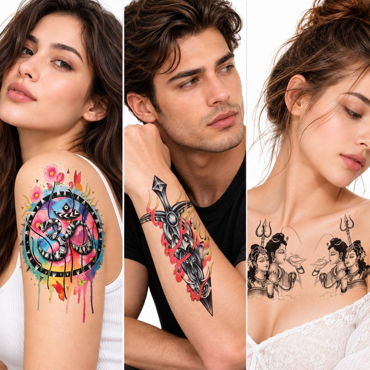 S.A.V.I Temporary Tattoo Stickers Om, Trishul & Shiva, 15x21 cm