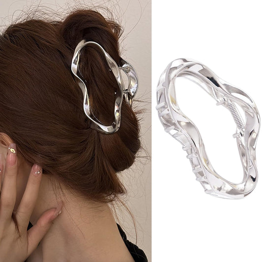 S.A.V.I Metal Hair Claw Clip 11 cm | Silver Wavy Hollow Design Strong Grip Hair Clutcher for Women | Korean Style Elegant Hair Accessory for Thick Long Hair