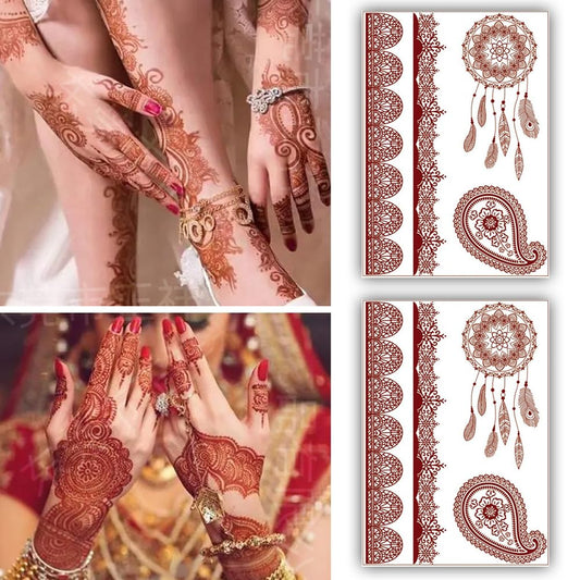S.A.V.I 2 Sheets of Henna Mehndi Temporary Tattoo Stickers - Waterproof for Women Hands  Arms, 21x15cm