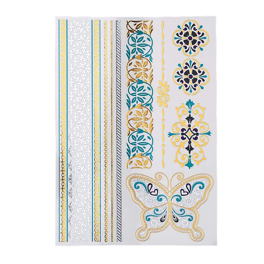 S.A.V.I 3D Temporary Tattoo Golden and Silver Metallic Sticker Big Butterfly Hair Tattoo Decoration Design Size 21x15cm - 1pc. (109), Gold, 22 g