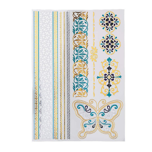 S.A.V.I 3D Temporary Tattoo Golden and Silver Metallic Sticker Big Butterfly Hair Tattoo Decoration Design Size 21x15cm - 1pc. (109), Gold, 22 g