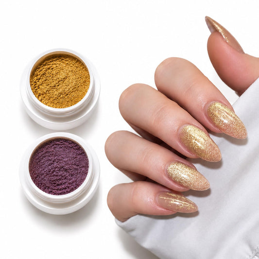 S.A.V.I Cat Eye Magnetic Nail Glitter Powder Gold & Purple 5g | Dual Shade Pigment, Shimmer Finish, 3x3x1 cm Jar, for Gel Polish & UV LED, DIY Manicure