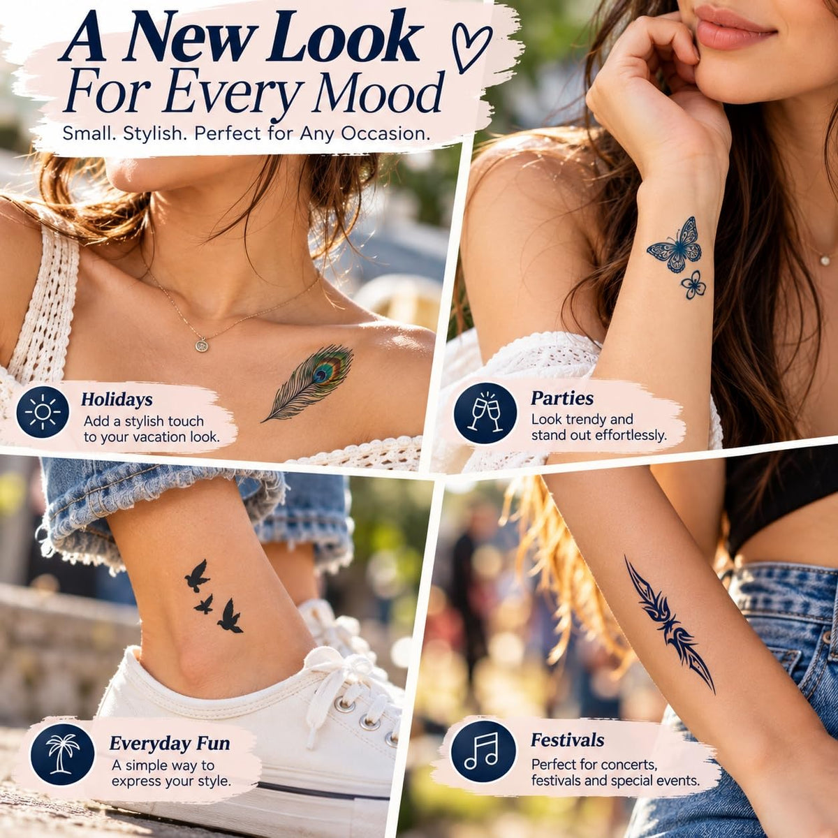 S.A.V.I Temporary Tattoo Stickers for Women & Girls, 7 Sheets