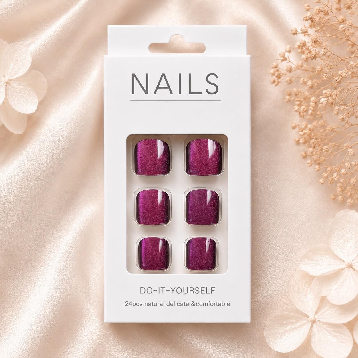 S.A.V.I Press on Toenails 24 Pcs Purple Cat Eye Short Square Tips
