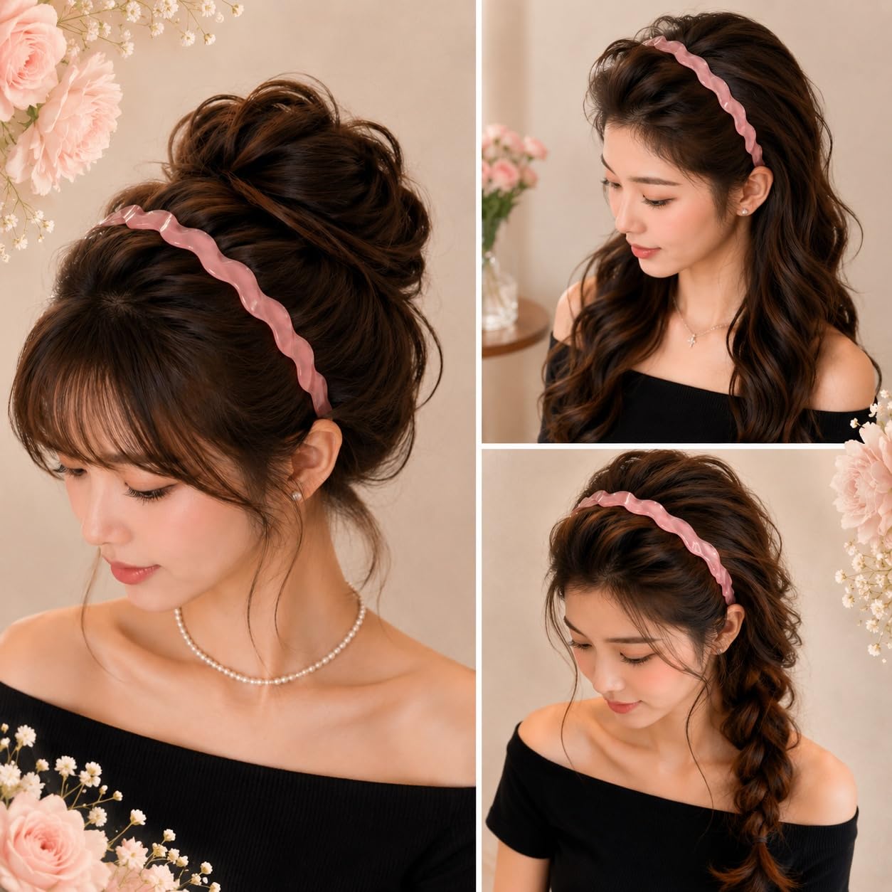 S.A.V.I Wavy Pink Resin Hair Band for Women & Girls 14 cm | Glossy Translucent Finish, Lightweight, Casual & Party, Comfortable Fit, Fashion Accessory