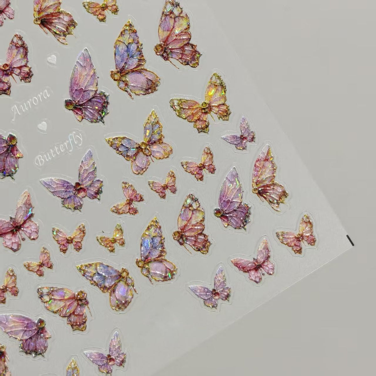 S.A.V.I 3D Butterfly Nail Art Stickers Iridescent Holographic Decals | Set of 2 Sheets, 8 x 10 cm Each, Self Adhesive, Pink Blue Multicolour, Easy Peel and Stick