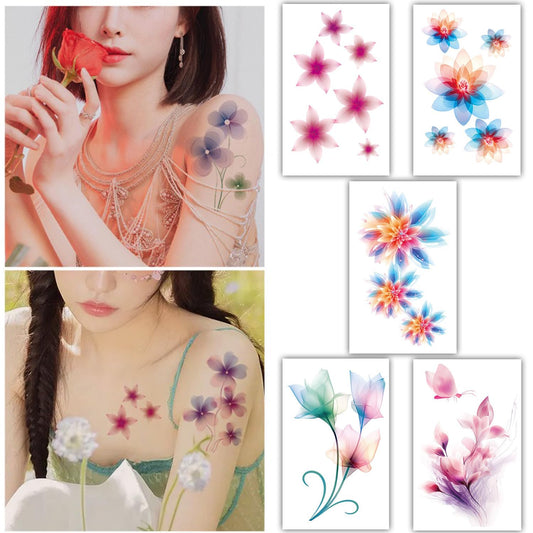 S.A.V.I 5PCS - Watercolor Flower Temporary Tattoos Vibrant, Skin-Safe Decals for Women  Girls, 12x7.6 cm Combo Pack