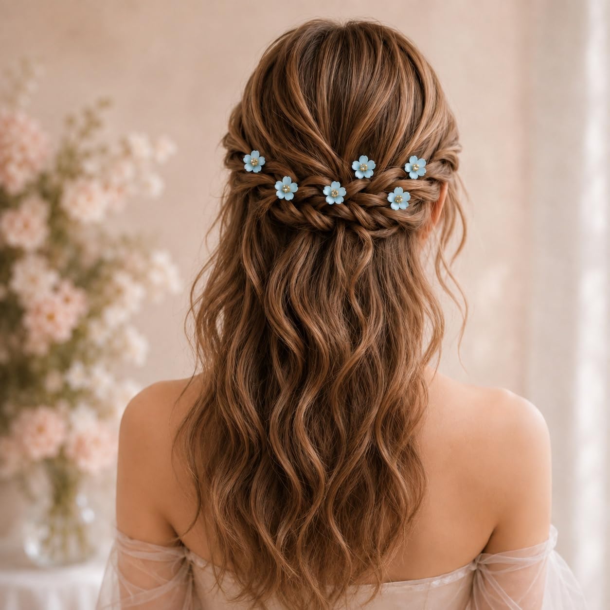 S.A.V.I Blue Floral Mini Hair Clips 1.5 cm Resin Daisy Barrettes | Set of 10, Strong Hold, Lightweight, Women & Girls, Weddings & Parties