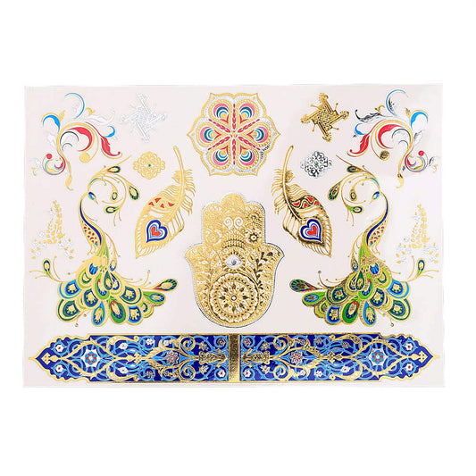 S.A.V.I 3D Temporary Tattoo Golden and Silver Metallic Sticker Colourful Butterflies Swans Peacock Design Size 21x15cm - 1pc. (75), Gold, 2 g