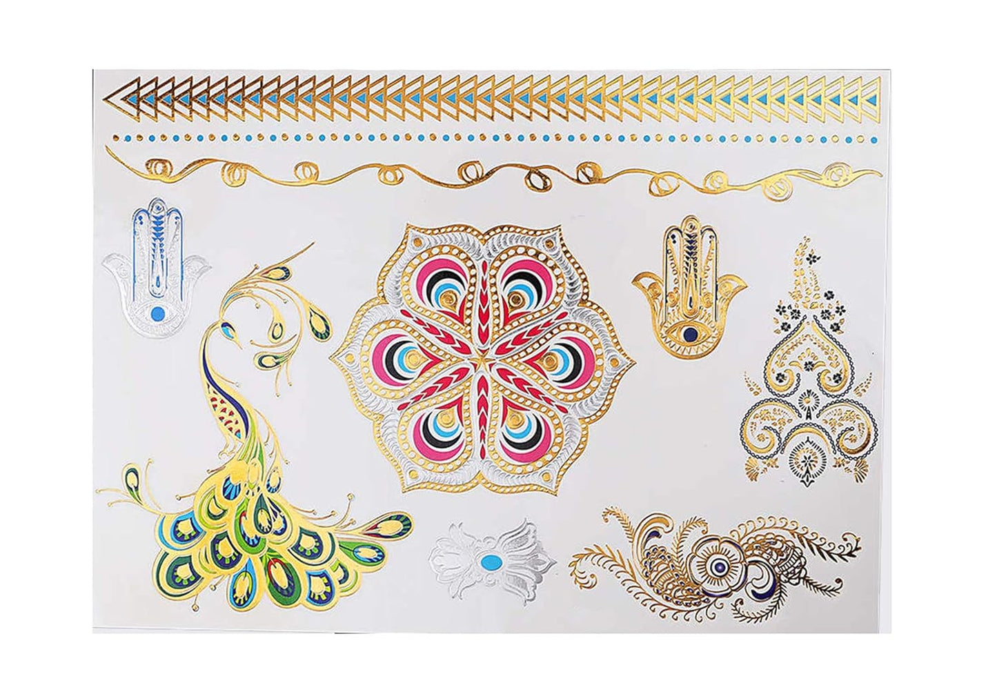 S.A.V.I 3D Temporary Tattoo Golden And Silver Metallic Sticker Colourful Butterflies Swans Peacock Design Size 21x15CM - 1PC. (58), Gold, 22 g