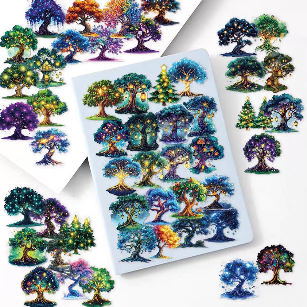 S.A.V.I 50 Pcs Tree Stickers Pack, Waterproof Vinyl Decals Multicolor