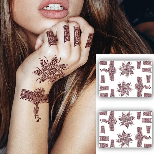 S.A.V.I 2 Sheets - Mehendi Tattoo Stickers, Waterproof Henna Designs, Natural Color, 21x15cm for Women's Hands  Arms