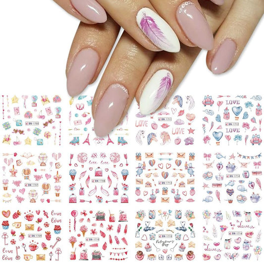 S.A.V.I Valentine's Day Nail Stickers – 12 Love  Feather Designs, Water Decal Nail Art Decoration