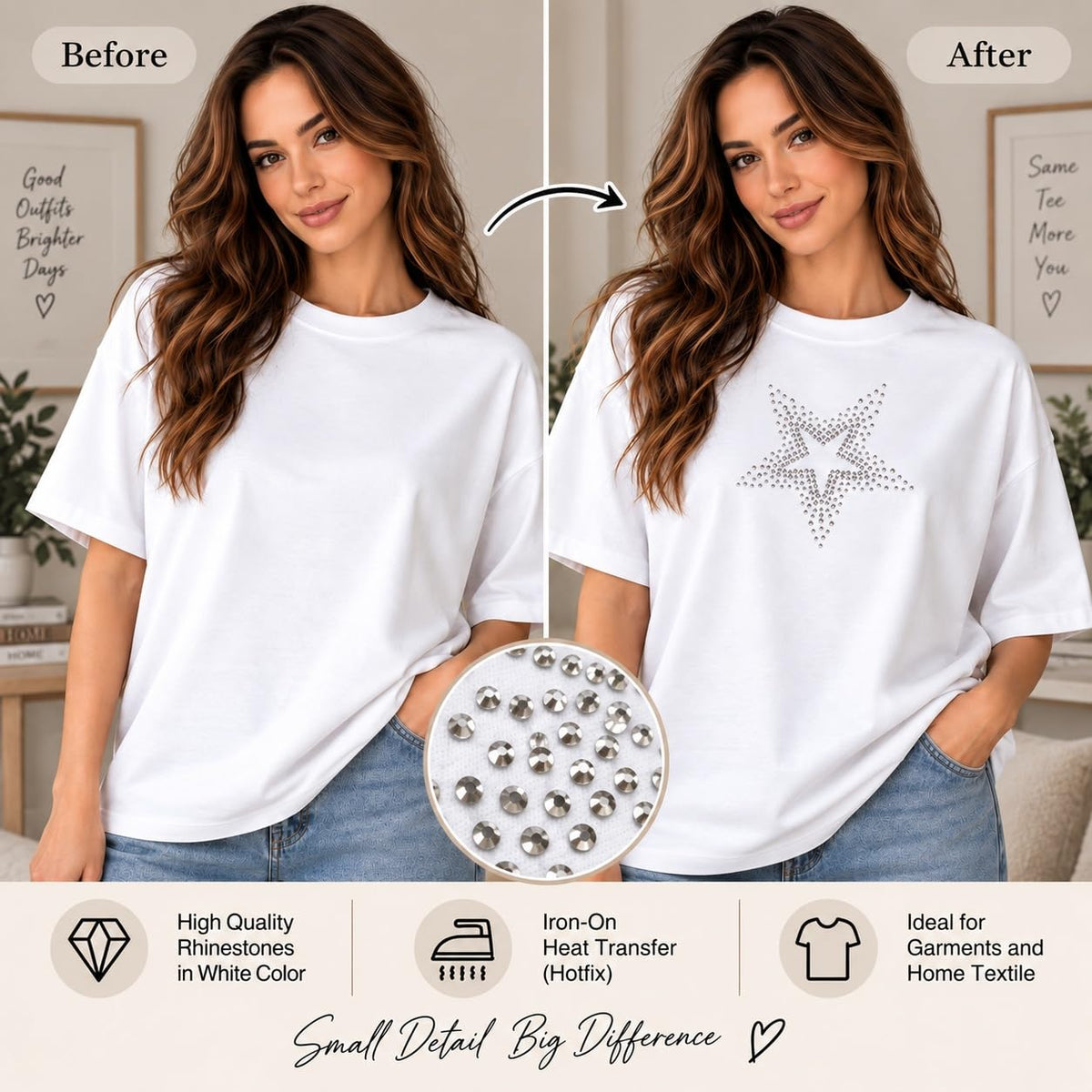 S.A.V.I Rhinestone Iron-On Star Sticker White Crystal 10x10 cm