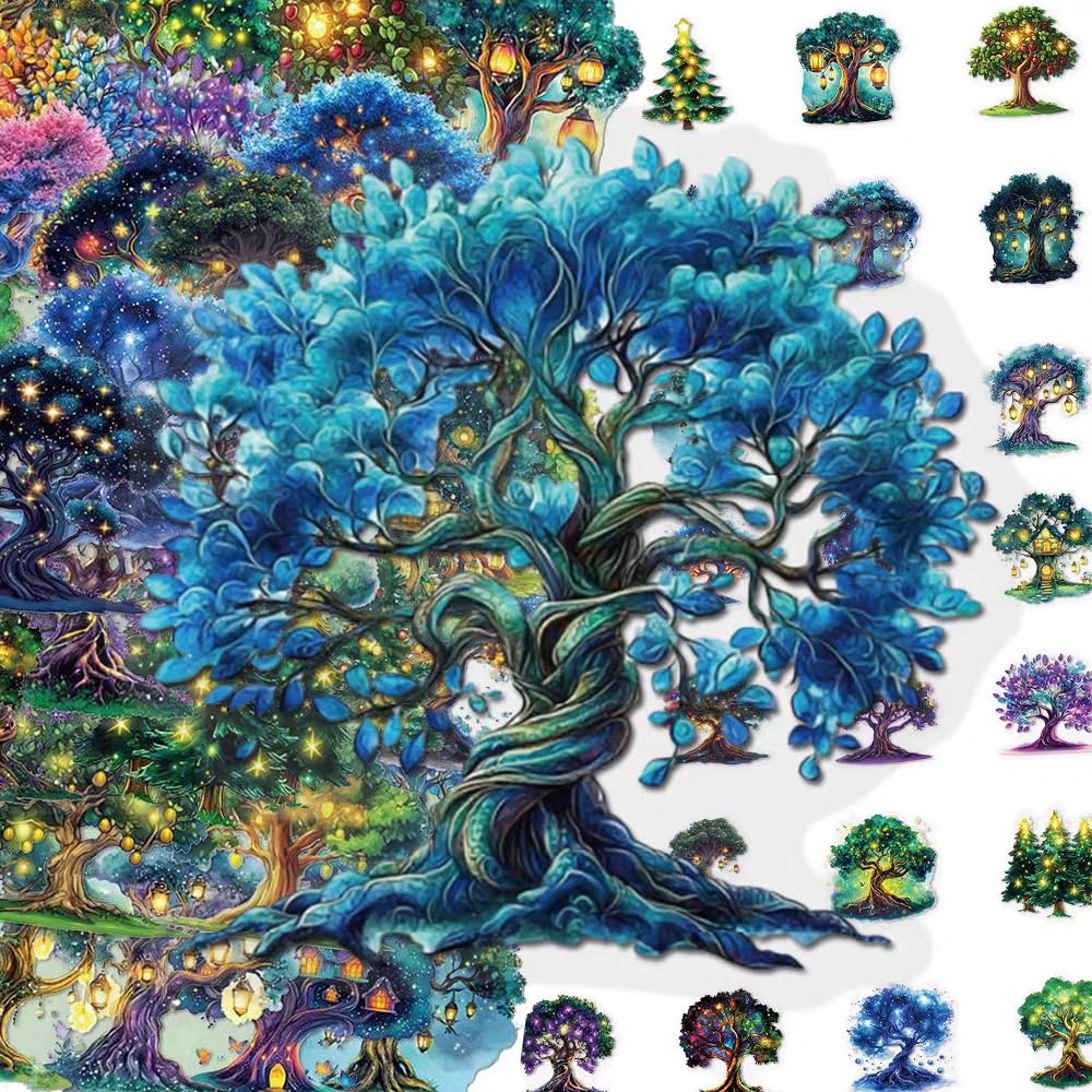 S.A.V.I 50 Pcs Tree Stickers Pack, Waterproof Vinyl Decals Multicolor