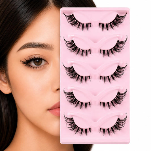 S.A.V.I False Eyelashes 5 Pairs Natural Look Soft Black Wispy | Soft Black Wispy Full Strip Lashes for Women, Reusable Everyday Party Makeup, Comfortable Flexible Band, Glue Not Included