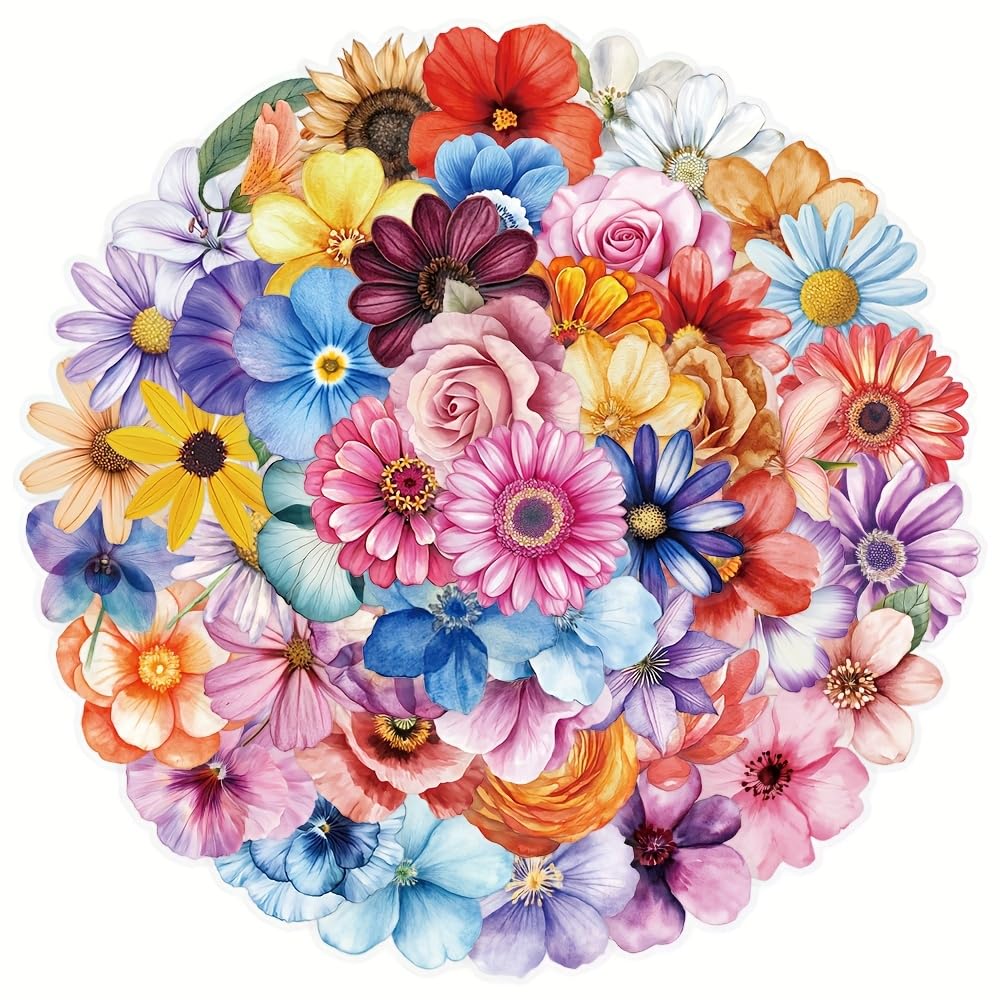 S.A.V.I 50 Pcs Floral Stickers Pack, Multicolor Waterproof Vinyl Decals