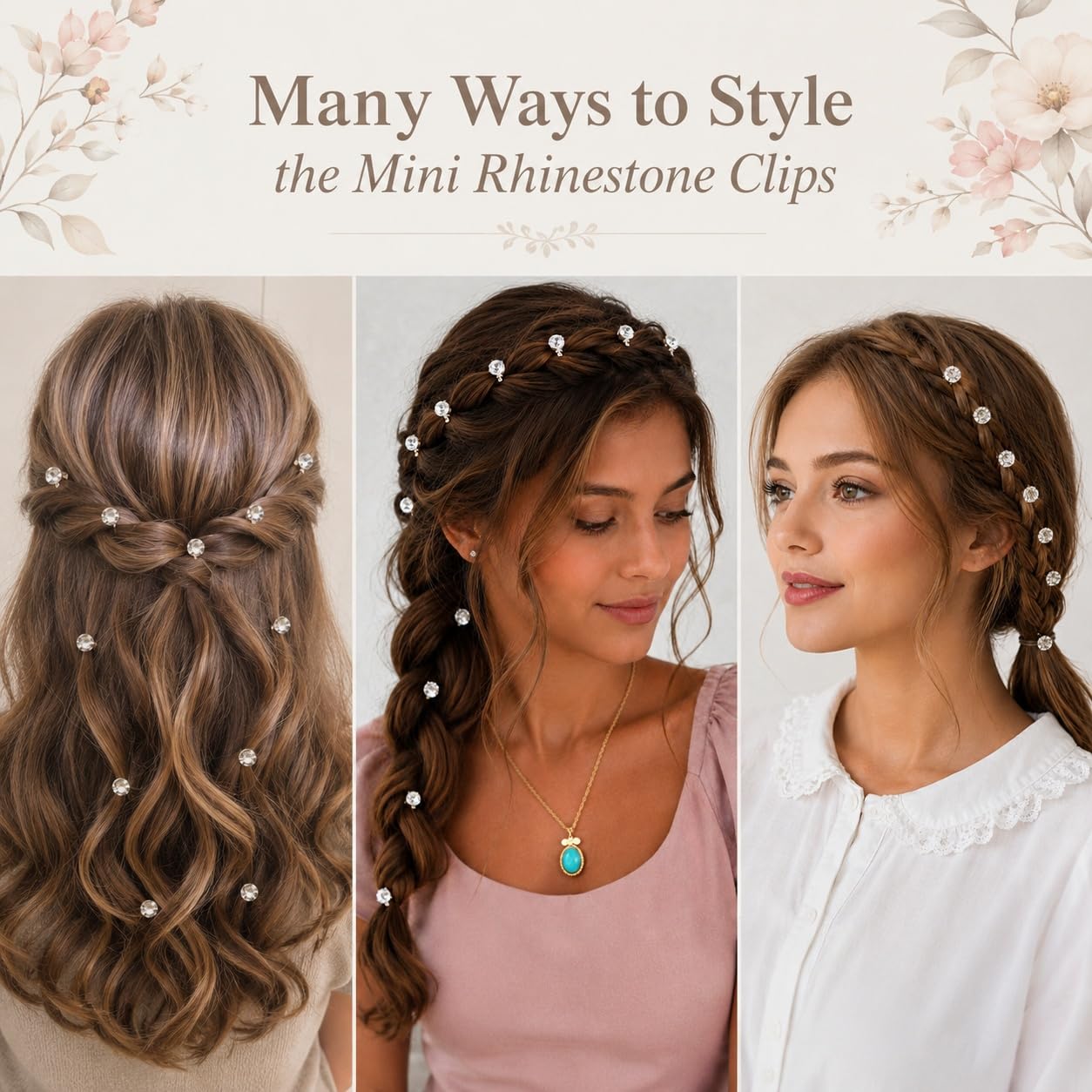 S.A.V.I Rhinestone Mini Hair Clips Set of 10 for Women & Girls | White Crystal Barrettes, 5 mm Size, Lightweight Metal, Secure Grip, Weddings & Parties