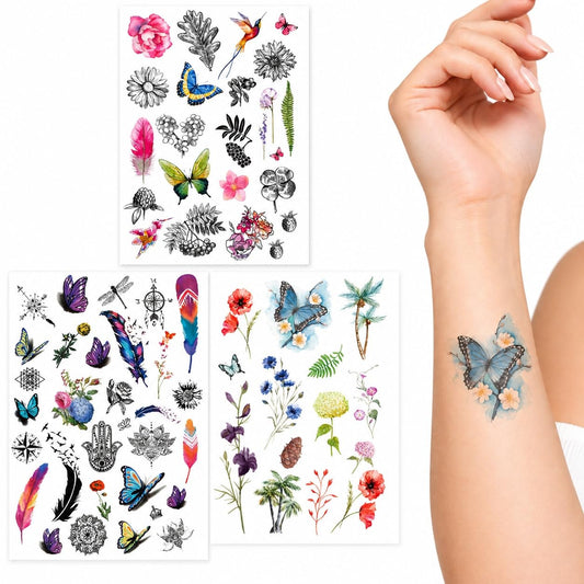 S.A.V.I 3 Temporary Tattoo Stickers Butterfly Floral Body Art