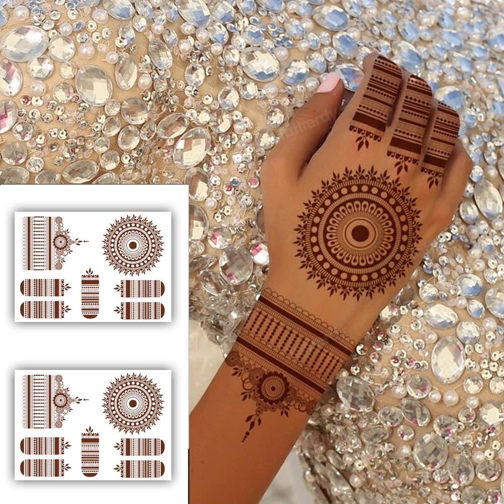 S.A.V.I 2 Sheets - Henna Tattoo Stickers Waterproof Natural Mehendi for Women's Hands  Body - 21x15cm