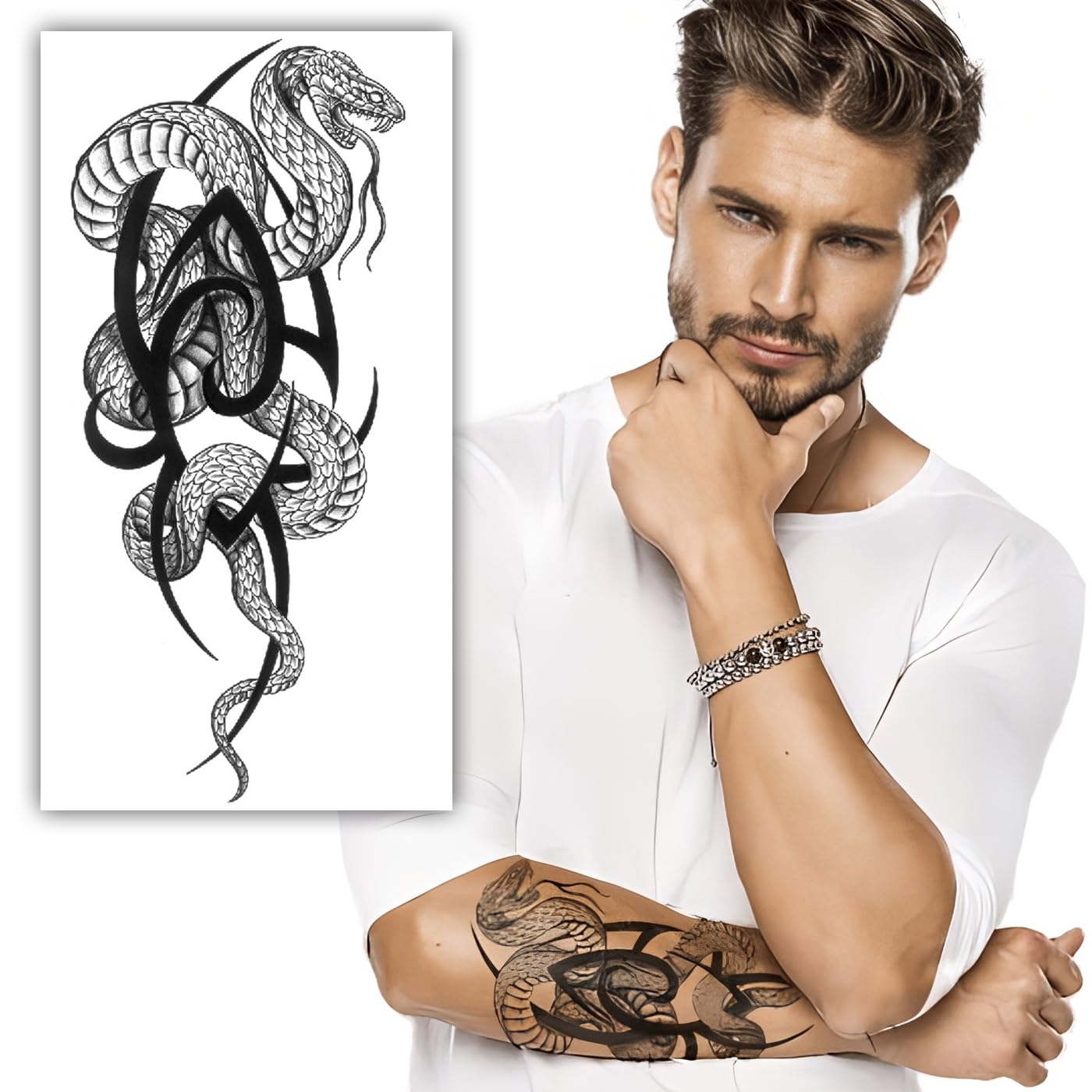 S.A.V.I Snake Totem Realistic Waterproof Temporary Tattoo Sticker | Black | Men  Women | Size 21x11cm