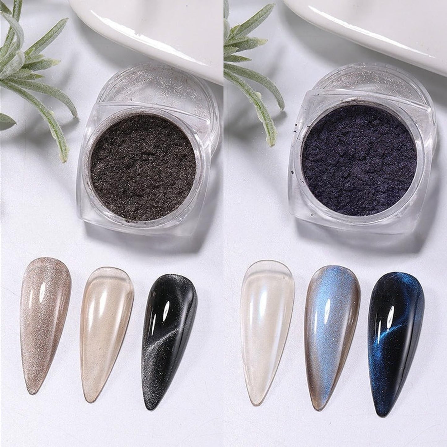 S.A.V.I Cat Eye Magnetic Nail Glitter Powder Silver & Blue 5g x2 | 2 Jars, DIY Nail Art Pigment, Shimmer Finish, Gel Polish Use, Mix 1:1 Ratio