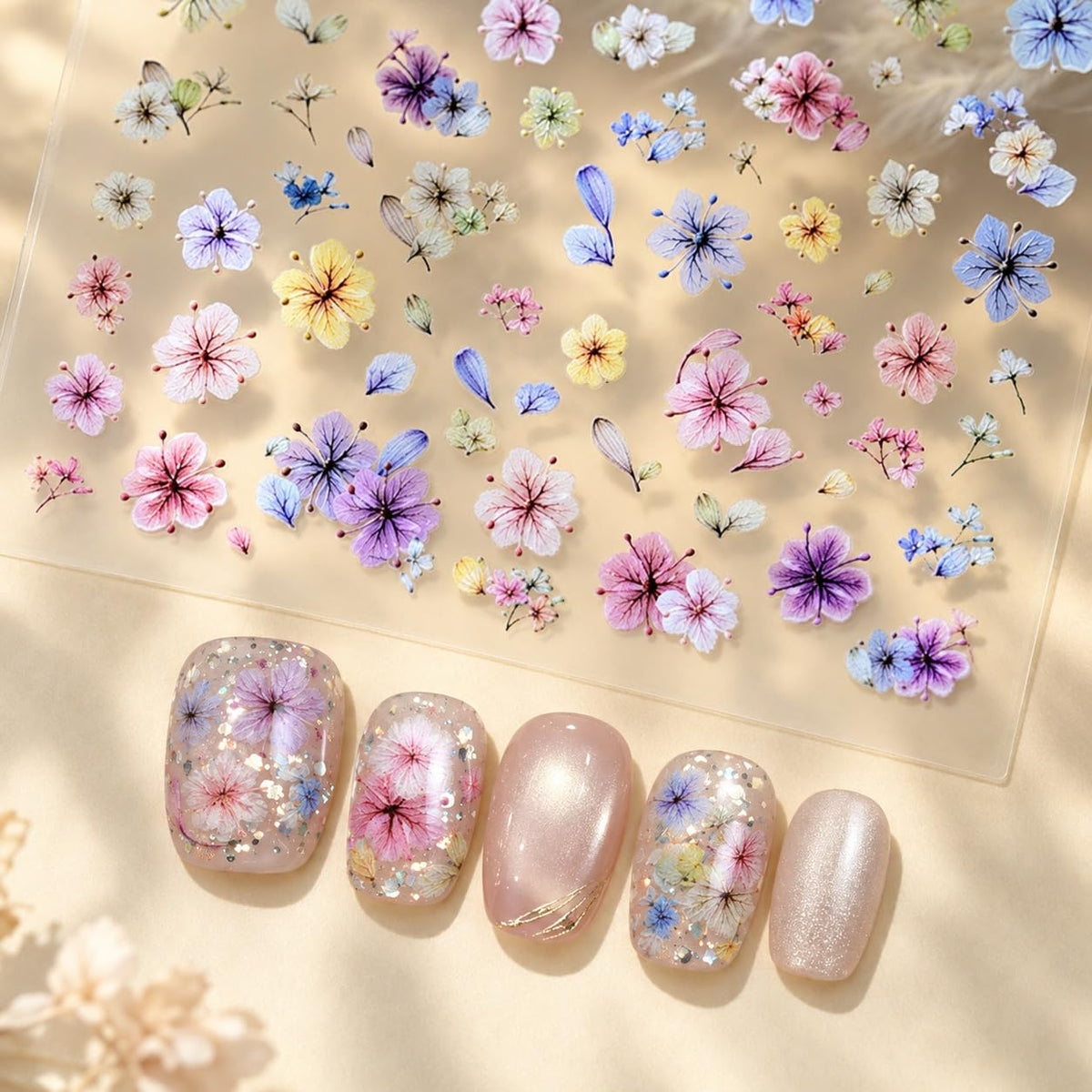 S.A.V.I 3D Floral Nail Art Stickers Self Adhesive Rose Decals | 2 Sheets, 7 x 9 cm, Multicolor Designs, DIY Manicure, Women & Girls