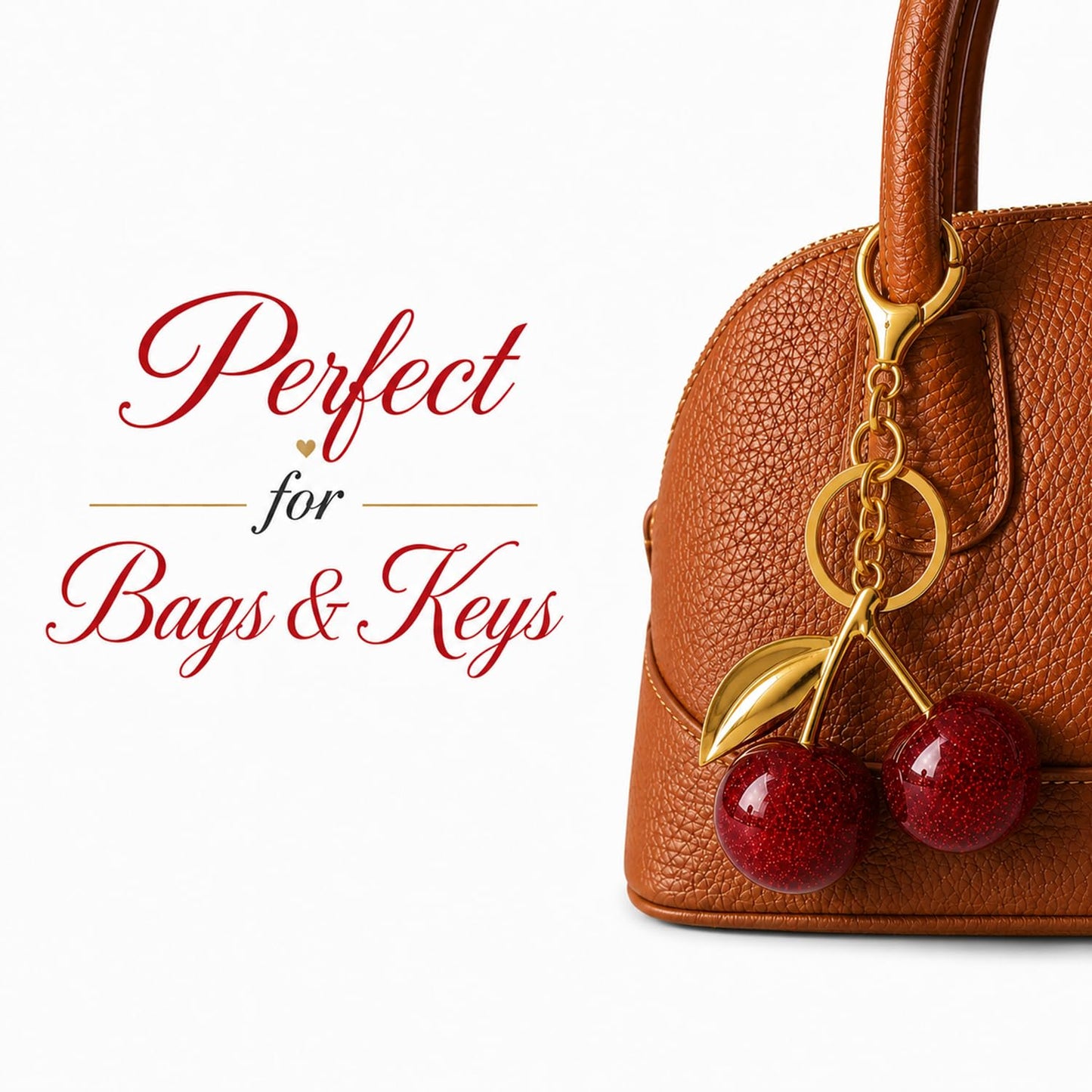 S.A.V.I Cherry Keychain for Women & Girls, Glitter Resin Gold Alloy Charm, Cute Bag Accessory, Purse Pendant, 13 x 7 cm Decorative Key Ring, Red Sparkle Finish, Durable Gift for Handbags & Backpacks