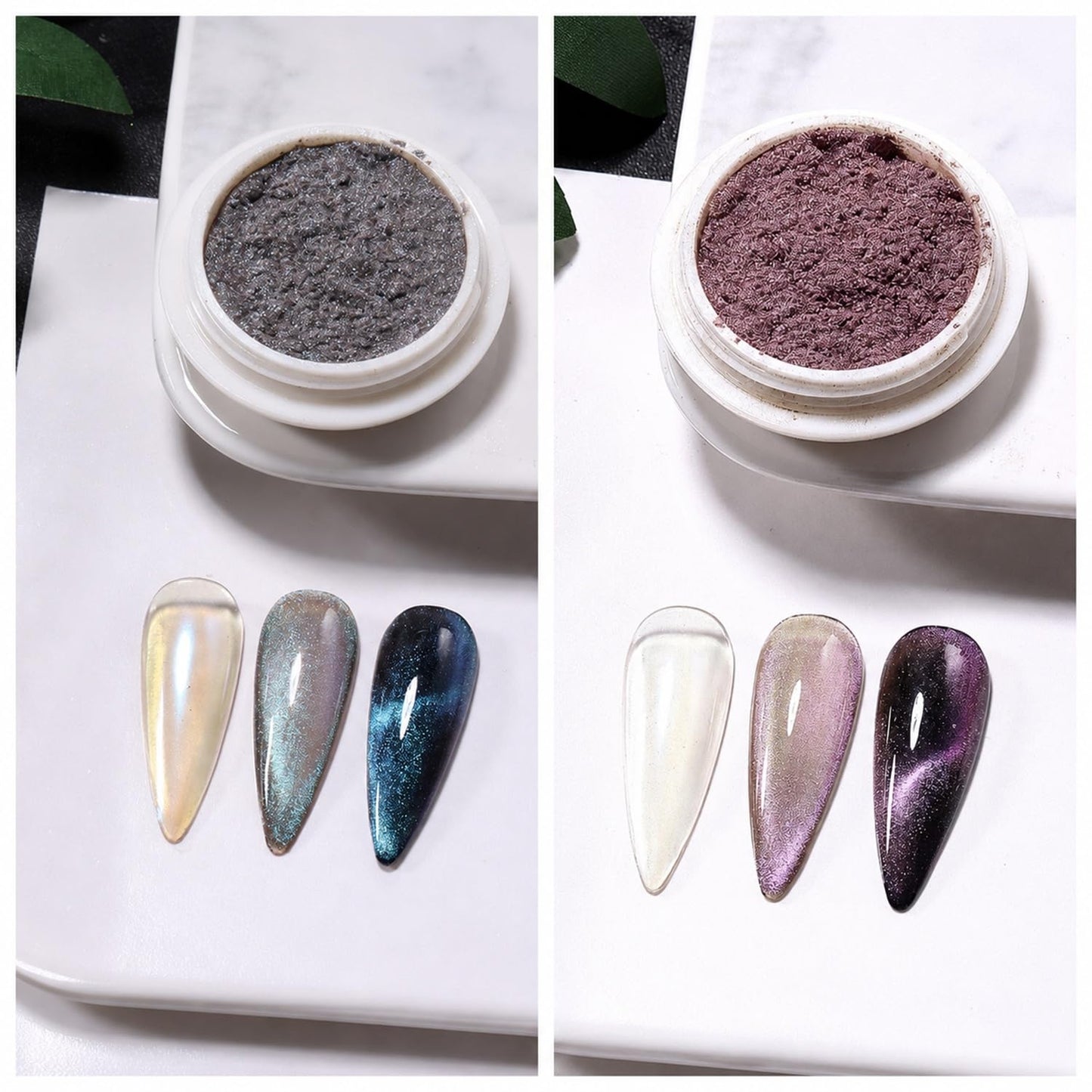 S.A.V.I Cat Eye Nail Glitter Powder 5g Magnetic Chrome Pigment | Blue & Pink Shades, Shimmer Finish, Mix with Gel Polish, DIY Home Manicure, For Professionals