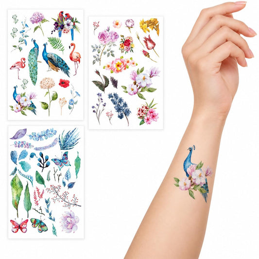 S.A.V.I Temporary Tattoo Stickers Floral Bird Butterfly, 15x21cm