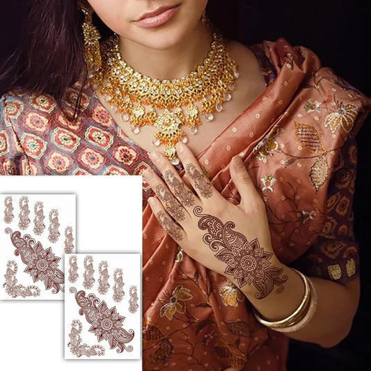 S.A.V.I 2 Sheets, Natural Mehendi Henna Tattoo Stickers - Waterproof, 21x15cm for Women's Hands  Body