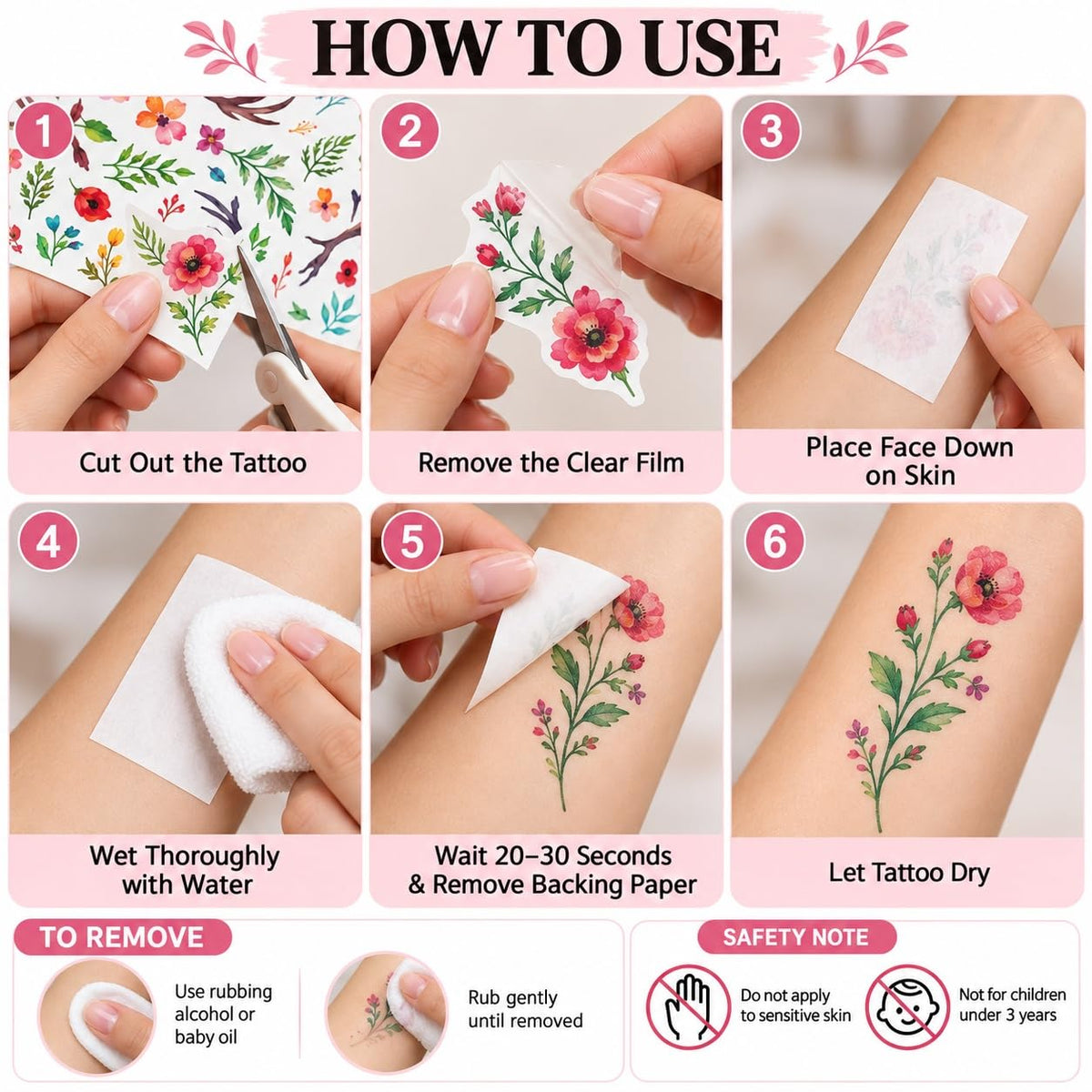 S.A.V.I Temporary Tattoo Stickers Floral Butterfly Tribal Rose 3 Sheets