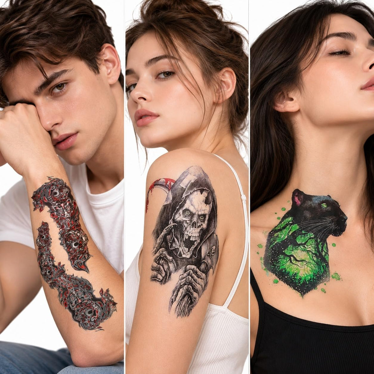 S.A.V.I Temporary Tattoo Stickers Gothic Skull & Tribal Art, 3 Sheets