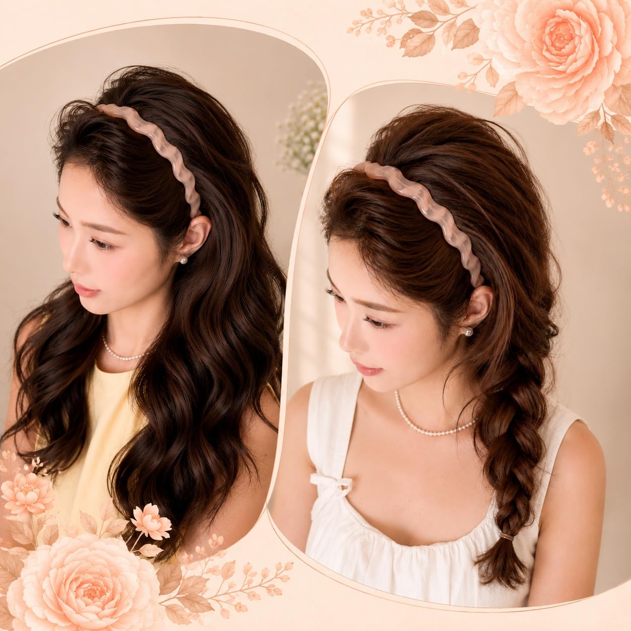 S.A.V.I Resin Wavy Headband for Women & Girls, Blush Peach | Translucent Hair Band, 14 cm, Lightweight, Casual & Formal Styling, Comfortable Fit