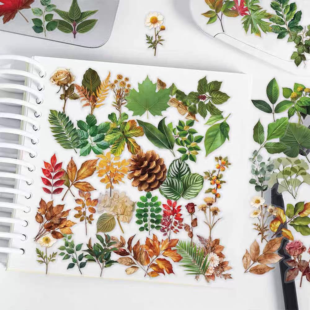 S.A.V.I 50 Pcs Botanical Floral Stickers Set, Waterproof PVC Vinyl Decals
