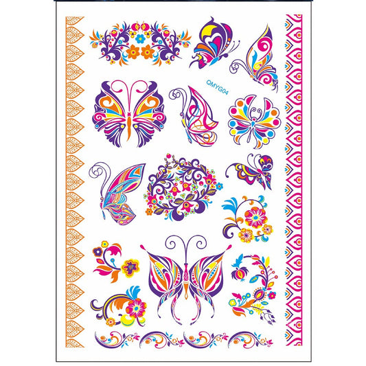 S.A.V.I Neon Temporary Tattoos, UV Color Tattoos For Men Women, Body Face Art, Garland Flower, Butterfly Tattoo Flash Fake Waterproof Tattoo Stickers, Size- 21x15CM