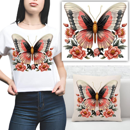 S.A.V.I 1PC Butterfly  Floral Applique Iron-On Heat Transfer Sticker, 8.5x7.5 in – Washable DIY Patch for T-Shirts, Hoodies, Jeans, Pillows, Backpacks – Vibrant Clothing  Home Décor Design
