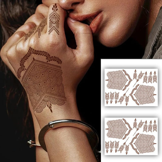 S.A.V.I 2 Sheets Henna Mehendi Tattoo Stickers - Waterproof, Natural Color, Women's Temporary Body Art - 21x15cm