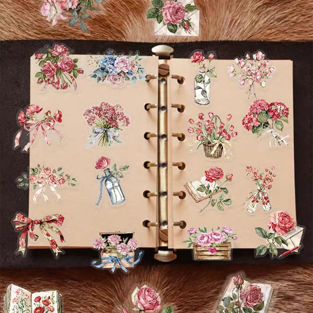 S.A.V.I 50 PCS Vintage Floral Stickers Set for Journaling & Crafts