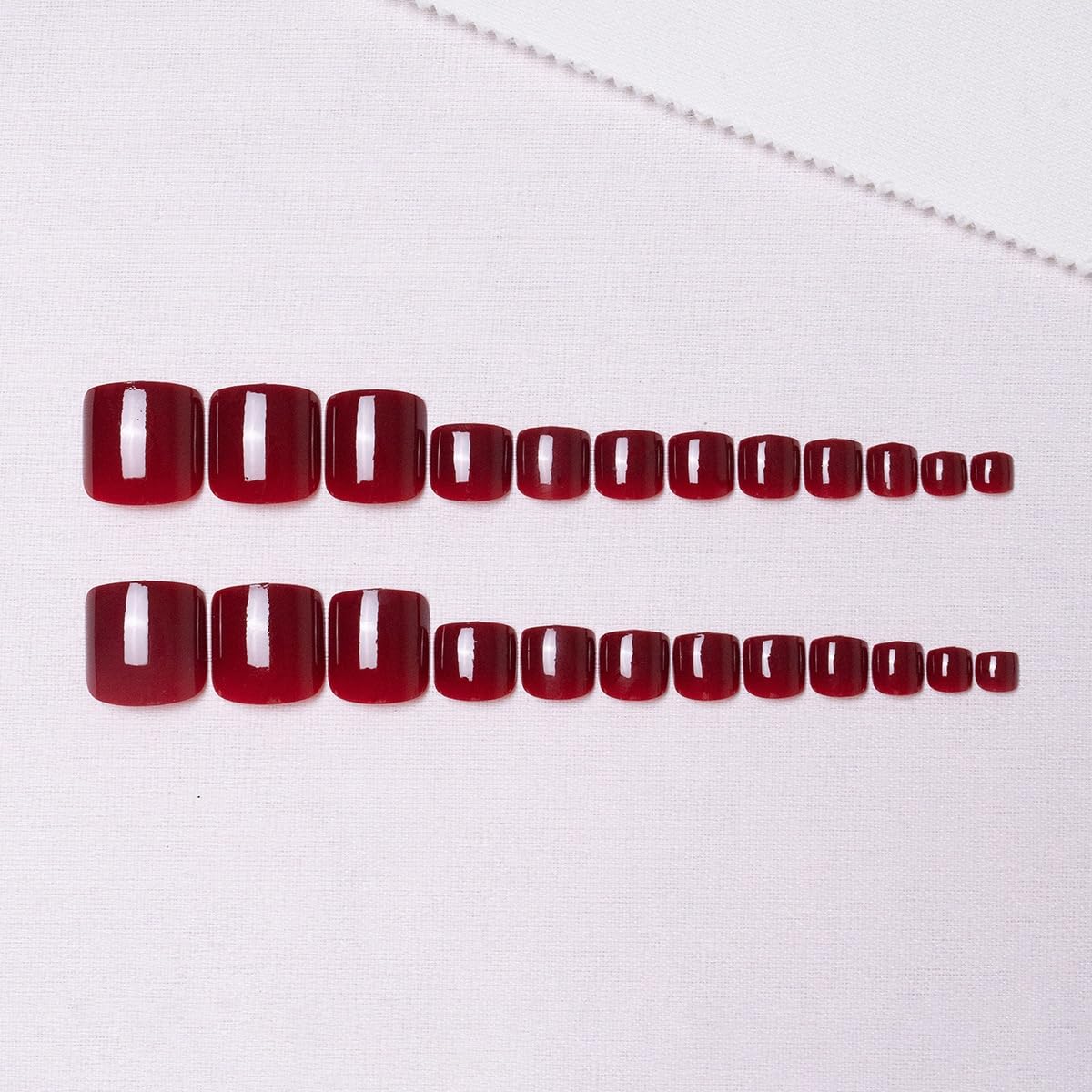 S.A.V.I Burgundy Press on Toenails Short Square Shape 24 Pcs | Natural Design with Glue & Adhesive Tabs Included, Reusable Full Cover Pedicure Tips for Women, DIY Nail Art