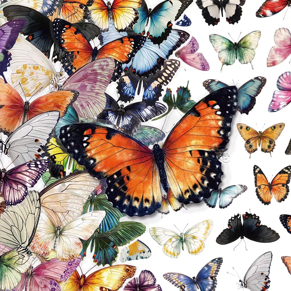 S.A.V.I 50 Pcs Butterfly Stickers Pack, Waterproof Vinyl Decals