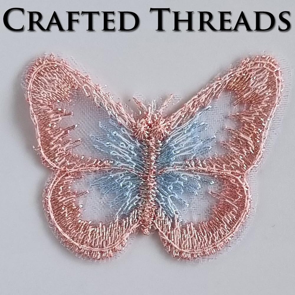 S.A.V.I 6 Pcs Sew-On Embroidered Butterfly Patches, Pink & Blue Threadwork on Sheer Mesh, 3.5 x 4.4 cm Decorative Appliqué for Clothes, Dresses, Blouses, DIY Craft & Tailoring (Pink-Blue)