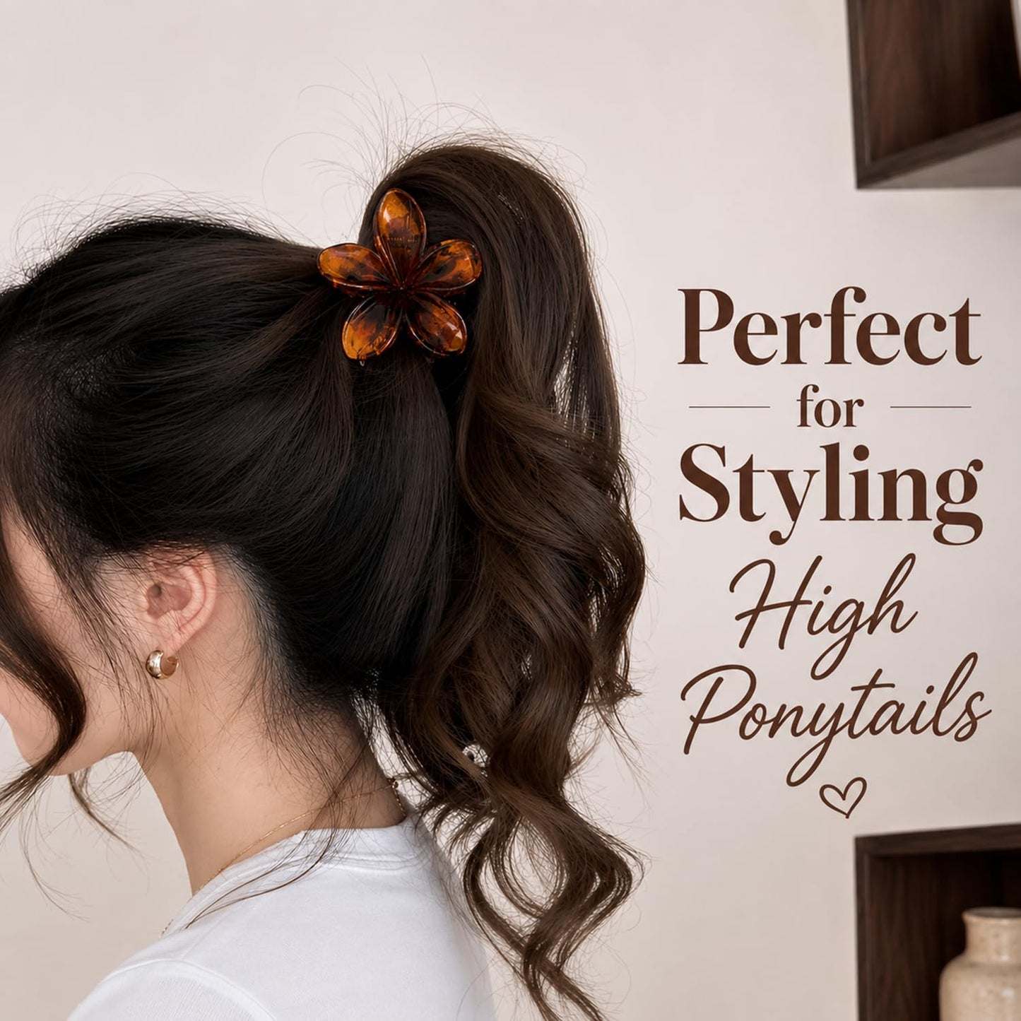 S.A.V.I Hair Claw Clips Set of 3, Bow Flower & Shell, 7-8 cm, Brown Tortoise & Pink, Strong Acrylic Grip for Thick & Medium Hair, Everyday