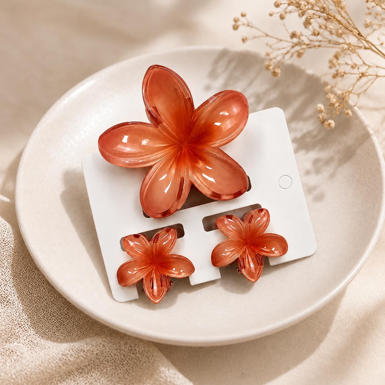 S.A.V.I Floral Hair Claw Clips Set of 3 for Women & Girls, Orange | 1 Large 8 cm & 2 Mini 4 cm, Acrylic Barrettes, Half Updos & Buns, Secure Grip, Daily Wear